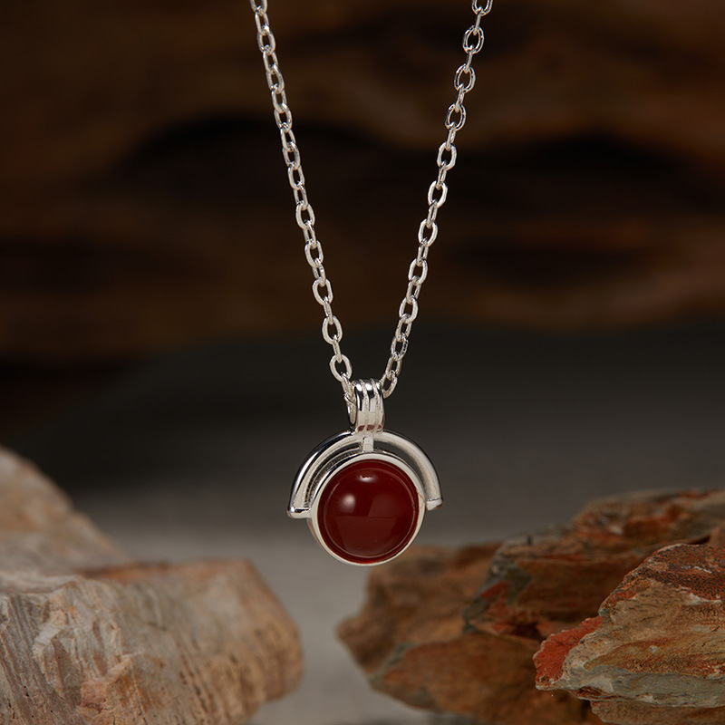 925 sterling silver Chain Material cable chain Chain Type 925 Sterling Silver Moonstone Agate Geometric Pendant Necklace