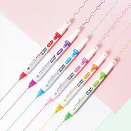 曲线荧光笔手账滚轮印花笔花型轮廓笔曲线笔手账笔双线波浪速干盒