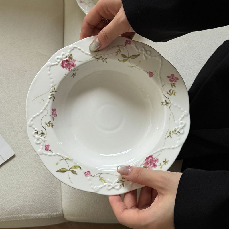 法式在逃公主绝美浮雕花卉陶瓷盘碗甜品盘汤盘餐具套装 现货批发|undefined
