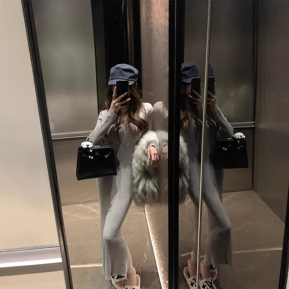 20:00 저녁 바람 도발적인 부드러운 바람 니트 긴 소매 원피스 생선 꼬리 원피스