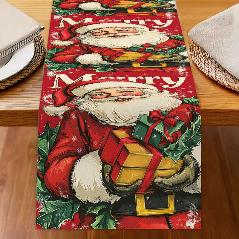 クロスボーダークリスマスリネンテーブルフラグ漫画サンタクローススノーフレークプリントテーブルクロスリビングルームカウンター装飾テーブルクロス|undefined
