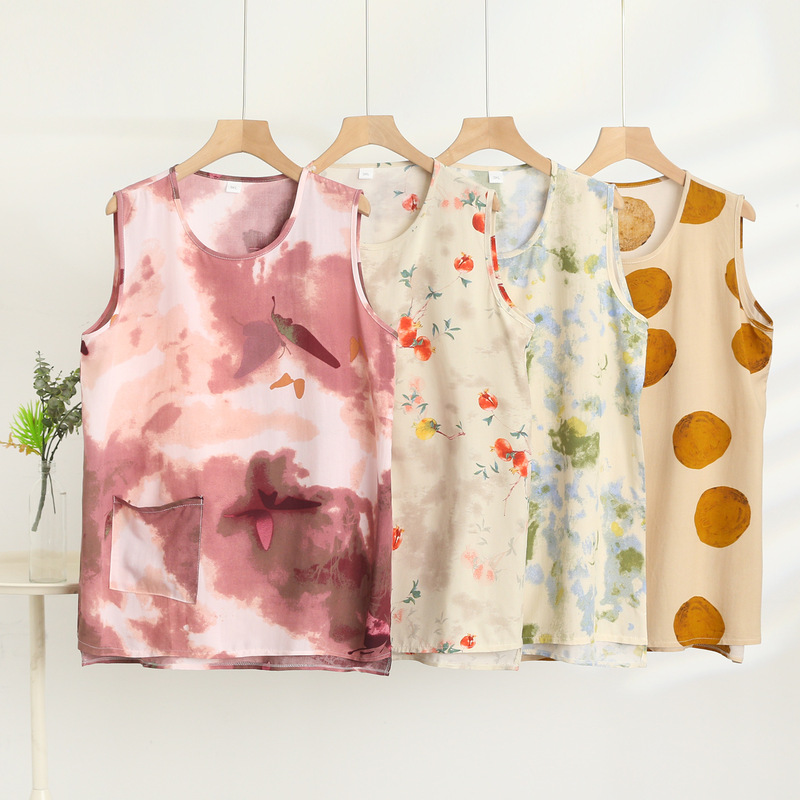 Summer Cotton Silk Pocket Vest Women's Underwear Pajamas Home Clothes Large Size Loose Thin Artificial Cotton Bottoming Top
