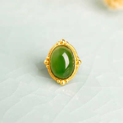 Inlaid Hetian jade accessories, hollow Zərgərlik ara hissələri - jasper-oval-cabochon-approximately-11mm-single