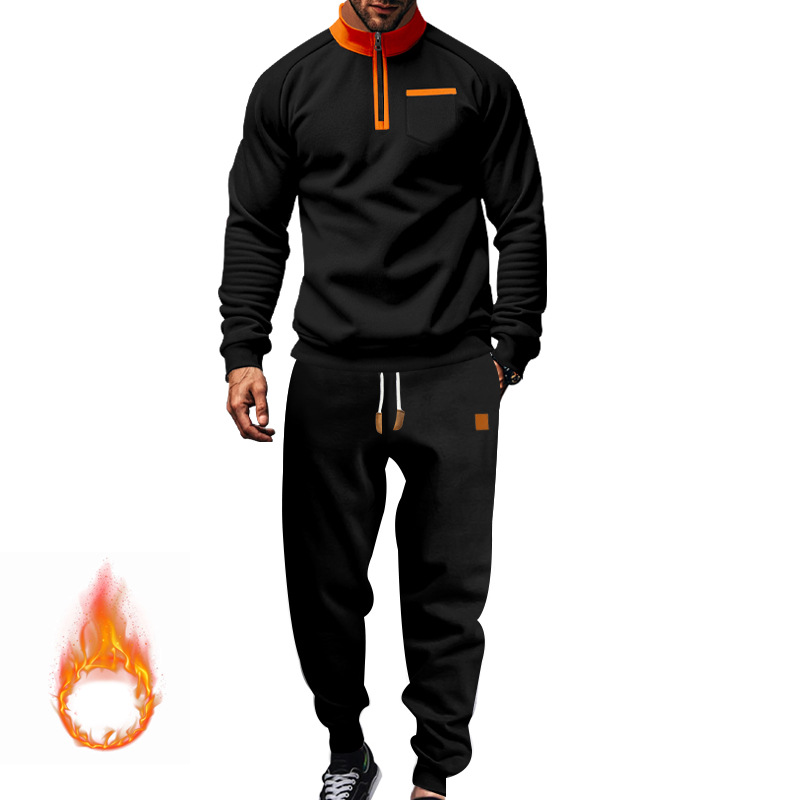 Herren Trainingsanzug Mit Stehkragen Und Fleece Kapuzenpullover_voghion.com