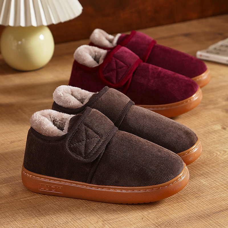 Middle-aged and elderly cotton slippers with beef tendon soles men's and women's cotton shoes for indoor and outdoor wear warm fleece-lined cold-proof heel grandpa shoes