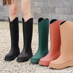 Sub Waterproof Rain Boots Water Shoes Winter New Non-Slip Long Boots Rubber Shoes High Outer Wearing Rain Boots Women Fashion Adult fleece-lined