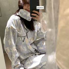 METWO维家同款睡衣（到‮三手‬件套）送眼罩长袖长裤家居服跨境