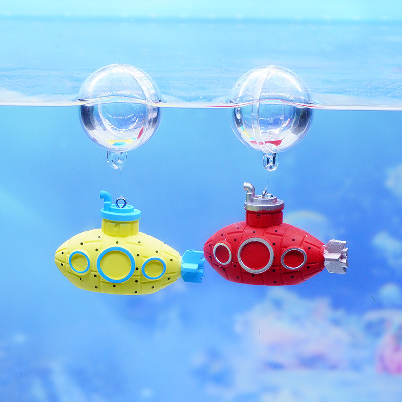 Mini submarino flotante azul – decoración de pecera y paisajismo acuático, figura de buzo decorativa