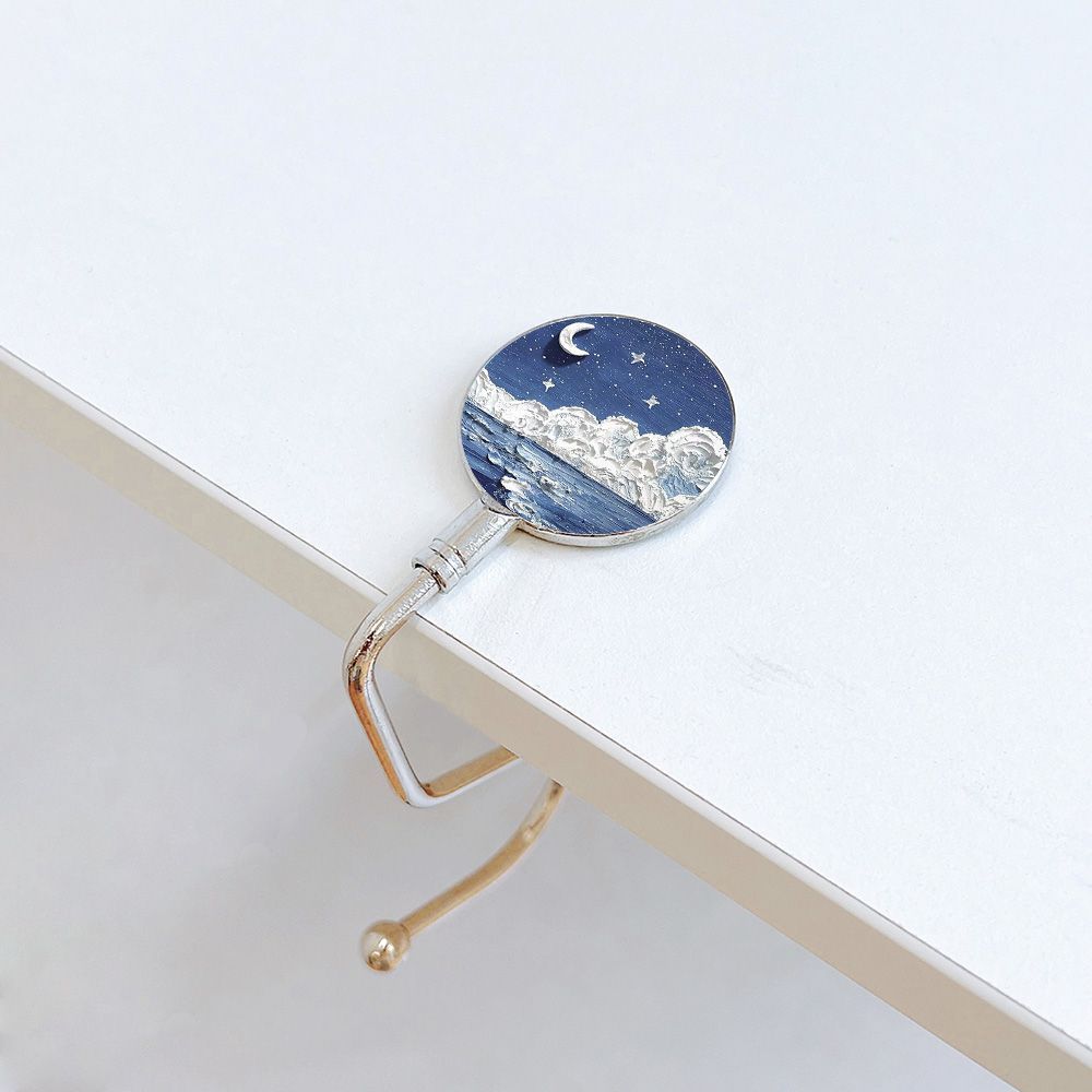 Pintura al óleo nebulosa luna mar mochila de estudiantes gancho de escritorio de escritorio desmontable gancho de escritorio antideslizante