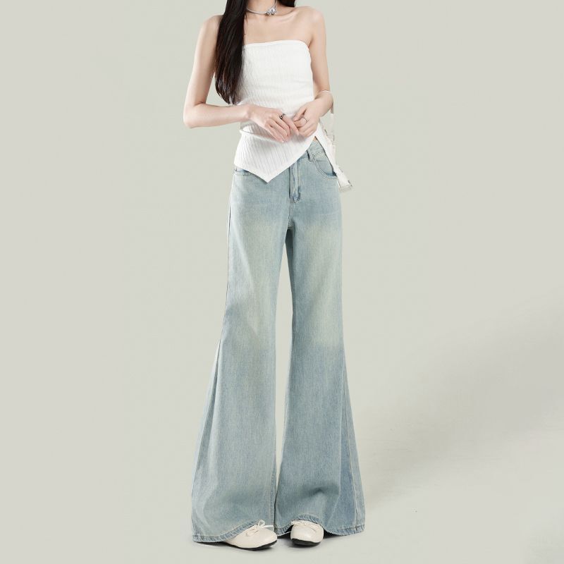 Light-Colored Wide-Leg Flared Jeans for Women, 2025 Summer New High-Waisted Loose Drape Versatile Floor-Length Pants Light-Colored Wide-Leg Flared Jeans for Women, 2025 Summer New High-Waisted Loose Drape Versatile Floor-Length Pants