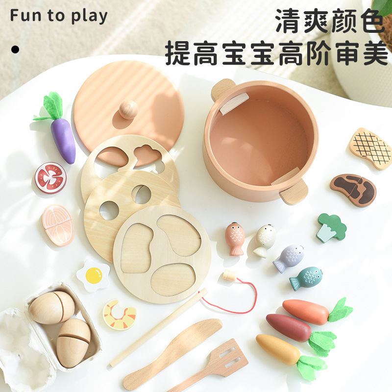 Puzzles infantiles transfronterizos de madera mini simulación de cocina juegos de cocina para niñas fritas juguetes caseros