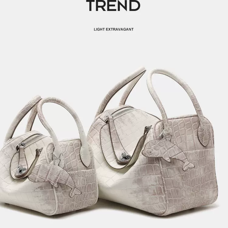 高级感漆皮鳄鱼纹贝壳包2025新款时尚单肩包百搭斜跨手提保龄球包