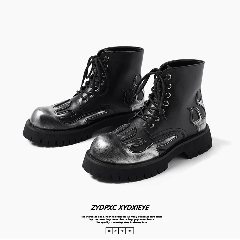 Мужские туфли Martin на толстой подошве, короткие сапоги на толстой подошве, новые нишевые трендовые ботинки с пламенем, модные мужские оптом, 9519-T