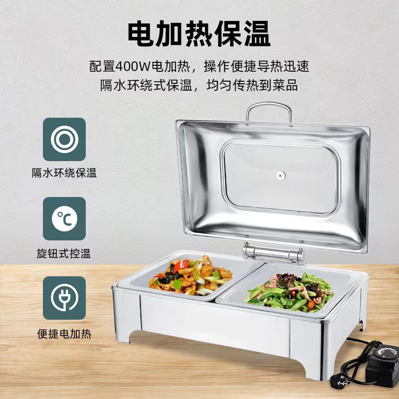 Factory-Selling Stainless Steel Self-Service Counter Hot Plate with Lid, Visual Electric Heating and Keeping Warm Stove, Hotel and Restaurant Breakfast Buffet Hot Plate