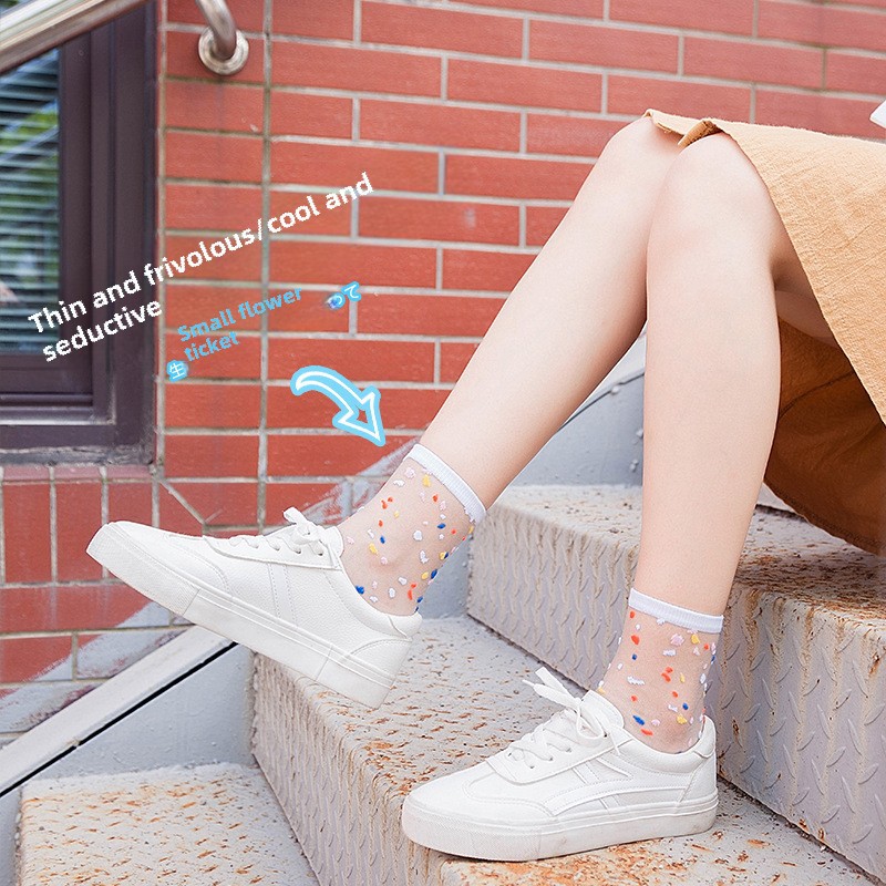 Glass silk socks tube ladies Crystal socks fashion women socks spring and summer transparent thin stockings wave point Wholesale_voghion.com