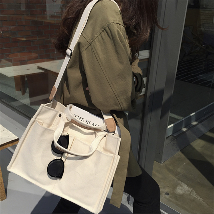 Bag female 2021 new Korean large capacity Multi Pocket canvas bag student Single Shoulder Messenger portable Tote Bag Fashion