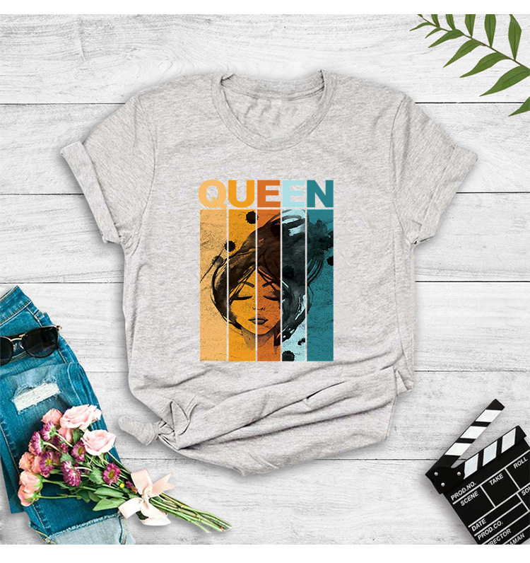 queen color matching hand-painted girl print short-sleeved T-shirt  NSYIC58810