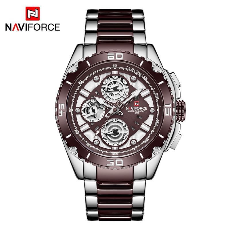 NAVIFORCE Lingxiang 9179 hombres reloj deportivo multifuncional de seis pines correa de acero impermeable reloj luminoso reloj