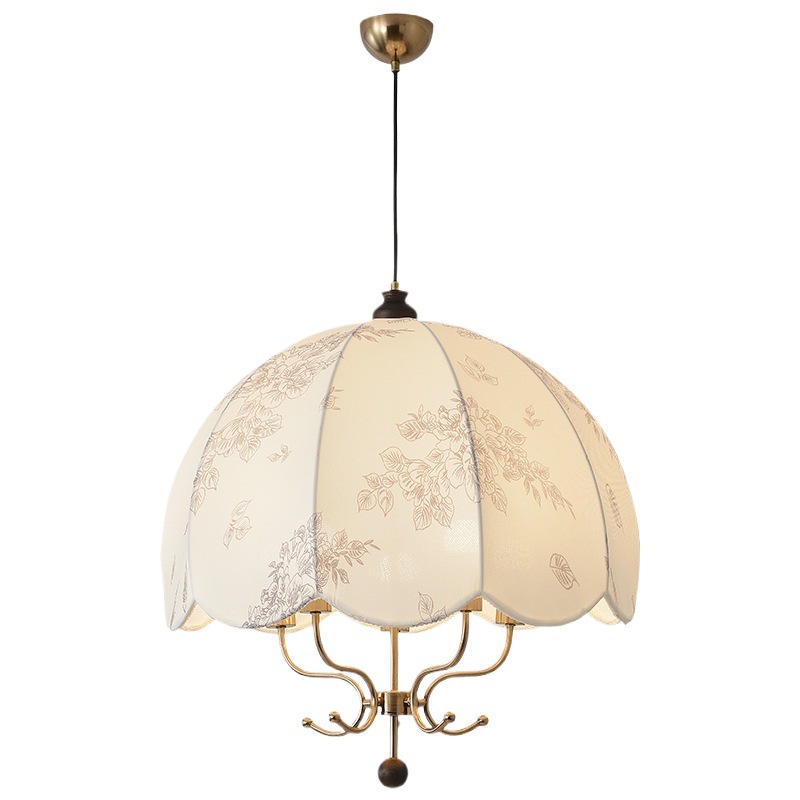 Candelabro de estilo antiguo francés LED lámpara principal de sala de estar simple sala retro patrón de tela restaurante dormitorio lámpara de casa de familia