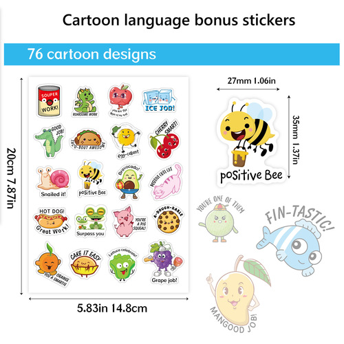 Cross-border encouragement stickers 20 pieces/box cartoon English motivational fruit animal children teacher fun reward stickers
