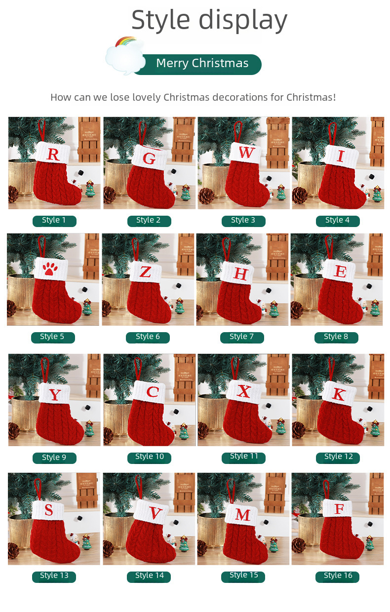 Niedliche Brief Weihnachtssocken Dekoration kreativer Weihnachtsbaumanhänger Weihnachtswind Wolle gestrickte Socken Dekoration Requisiten_voghion.com