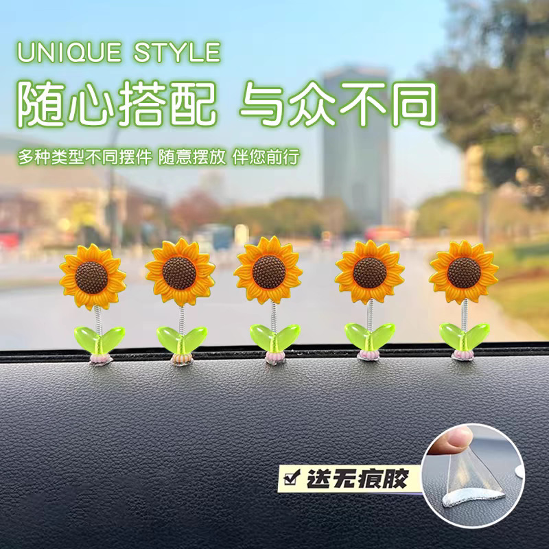 Cute girasol de dibujos animados adornos de automóviles frescos flores en maceta consola central de automóviles decoración de automóviles eléctricos