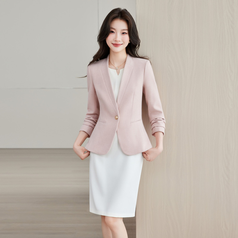 Women's Collarless Blazer 2026 Spring and Autumn New Style Coffee Color Single Button Slim Fit High-End Workplace Wear Suit Women's Collarless Blazer 2026 Spring and Autumn New Style Coffee Color Single Button Slim Fit High-End Workplace Wear Suit