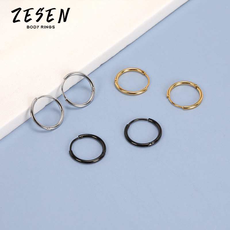 1.2mm Titanium Steel Circle Earring Stainless Steel Hoop Earring for Men Women Fashion detail image 7