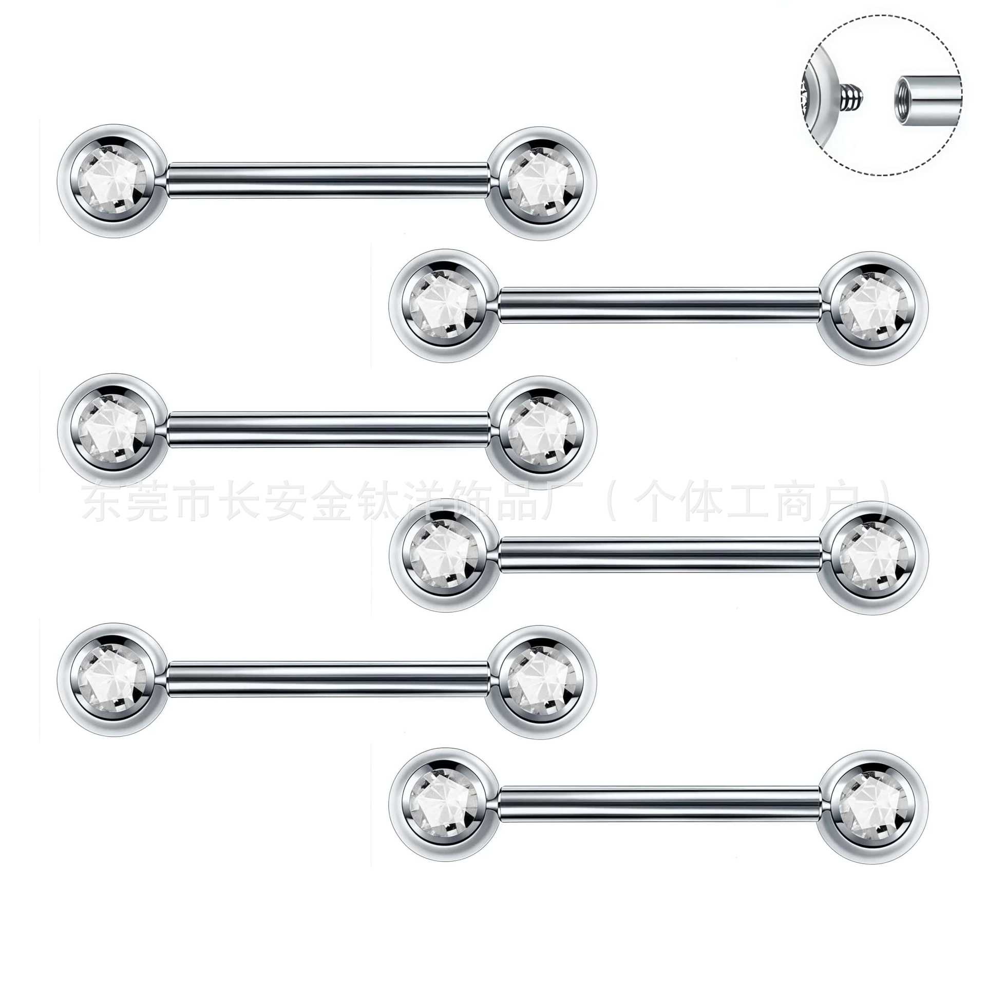 F136 Titanium Double-Headed Straight Rod Zircon Ball Ear Stud Lip Stud Ear Bone Stud G23 Titanium Alloy Body Piercing Jewelry detail image 5
