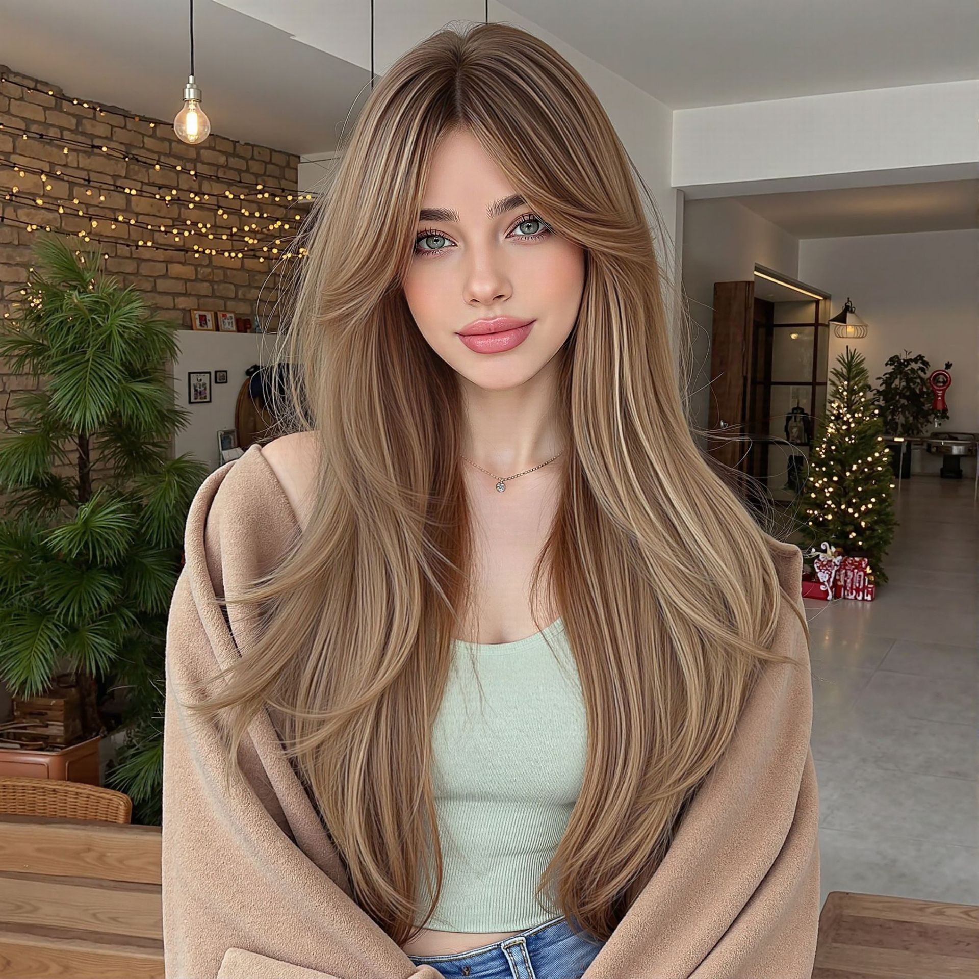 Peluca Rizada Gradiente para Mujer de Fibra de Alta Temperatura Estilo Natural
