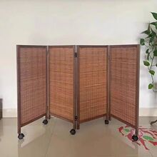 竹编屏风移动滑轮幼儿园遮挡区角折屏折叠办公客厅宠物玄关隔断
