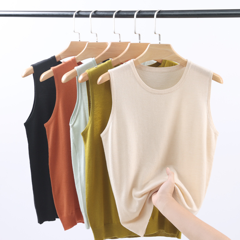 Spring and Summer Thin Worsted Fine Wool Round Neck Camisole Simple Loose Inner Soft Waxy Sleeveless Knit Base Shirt Spring and Summer Thin Worsted Fine Wool Round Neck Camisole Simple Loose Inner Soft Waxy Sleeveless Knit Base Shirt