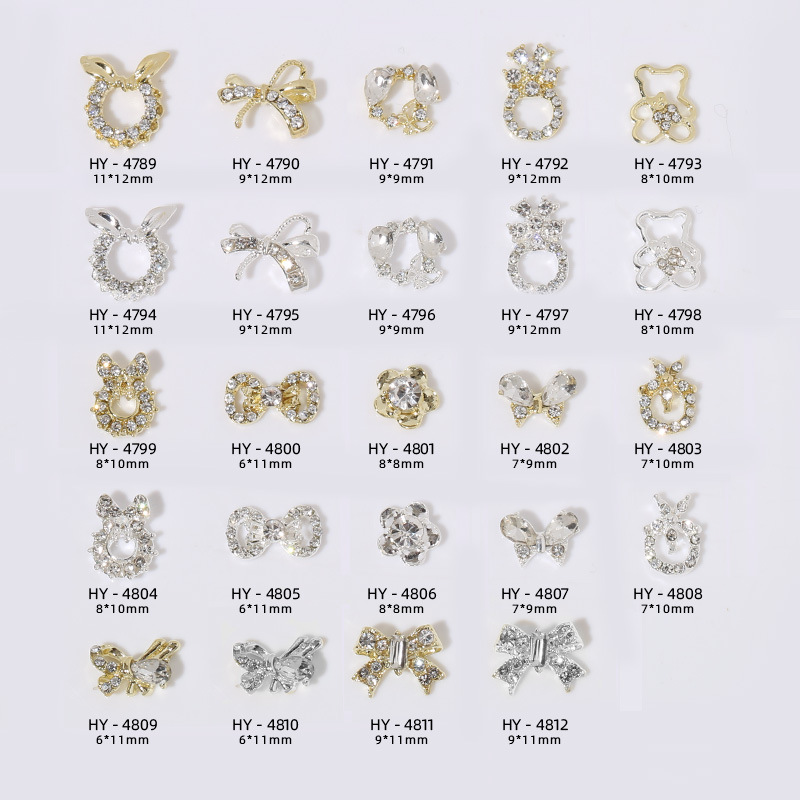 2022 nueva aleación de uñas joyería metal plata arco Super brillante diamante completo guirnalda 3D oso clavo Taladro