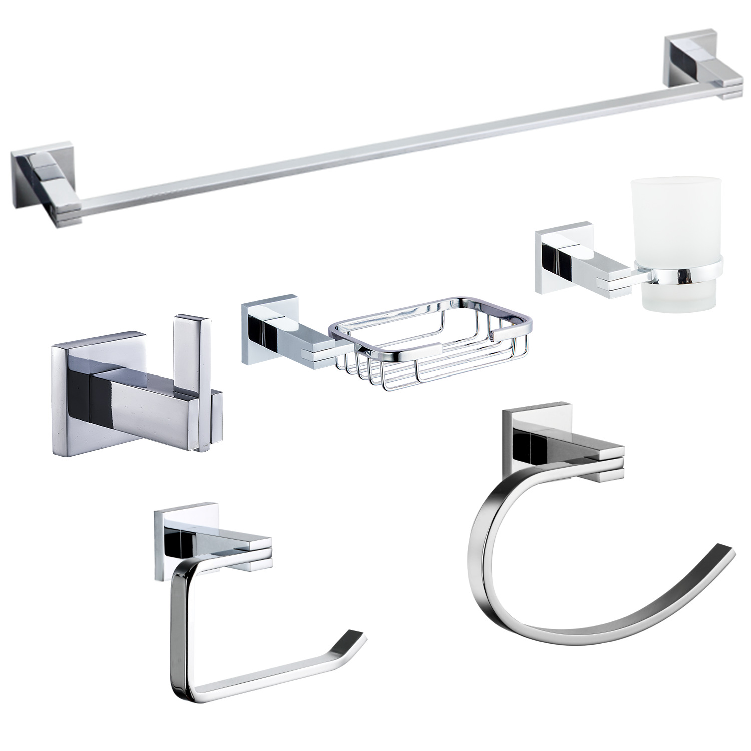 Fabricante directo de limpieza de seis piezas de colgantes de baño, estante de papel de aluminio, barra de toallas, estante de tazas