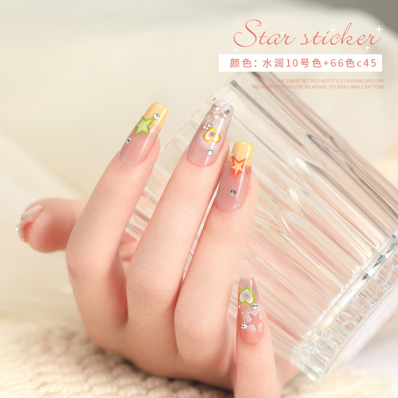 Nuevo en línea popular macaron Linda estrella de dibujos animados decoración de uñas pentagrama hueco uñas pegatinas al por mayor