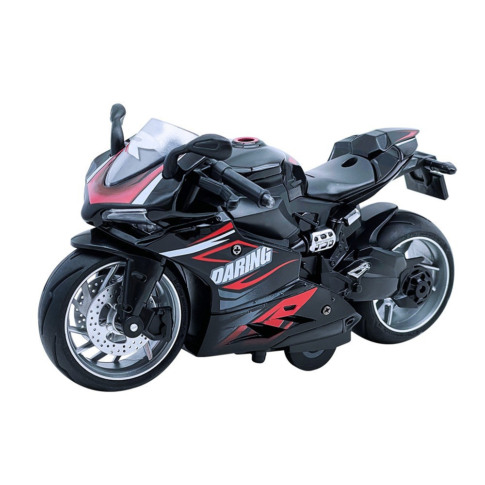 Nuevo producto de Mingyuan 1:12 modelo de motocicleta de aleación de retorno carmesí con luz, juguete de metal fresco