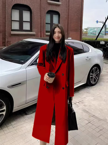 Women's Red Spring and Autumn Style Windbreaker Coat 2026 New Spring and Autumn Korean Version Petite Tall Knee-Length Coat Trendy Women