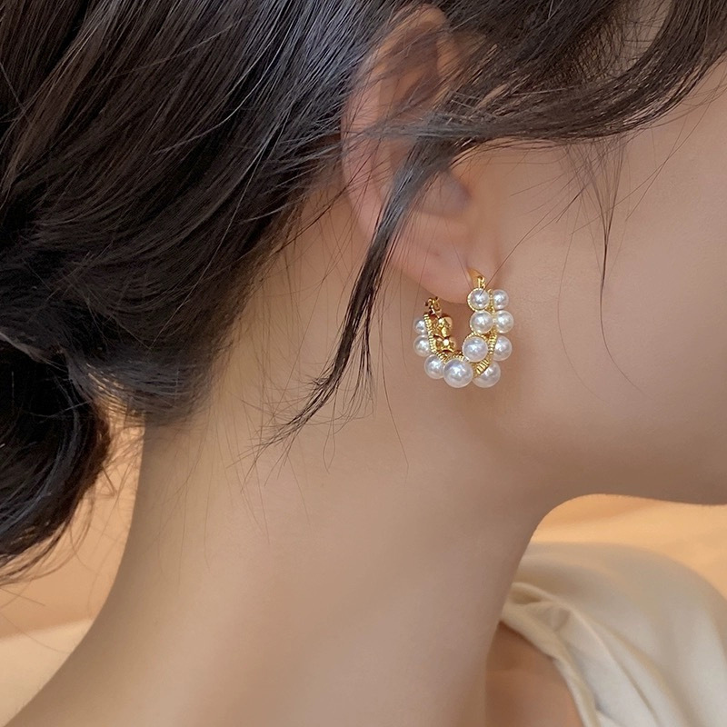 Heta säljande lätta lyxiga inlagda pärlörhängen med nischdesign, exklusiv känsla, internetberömt temperament, mångsidiga öronspännen och örhängen_voghion.com