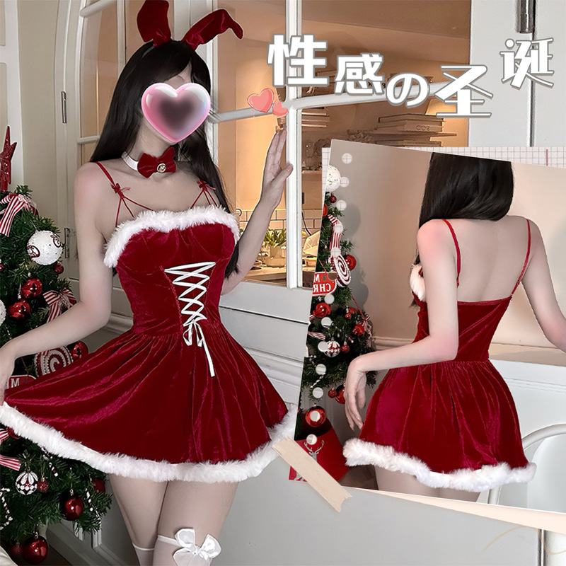 Golden Night Sexy Lingerie Christmas Costume Cute Bunny Girl Cosplay Nightclub Outfit Sweet Dress Qqny