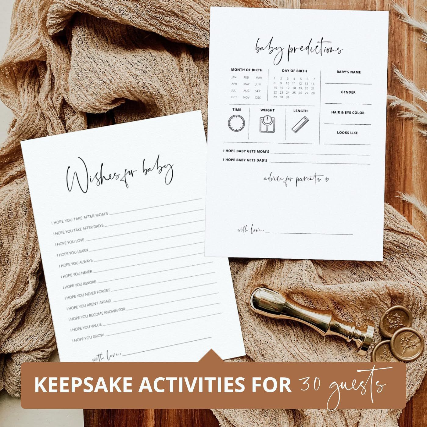 Amazon In-Stock Baby Shower Game Activity Cards Double-Sided Printed Kraft Paper Prediction and Suggestion Card Tags