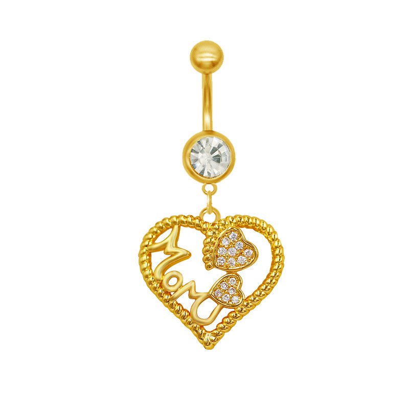 Belly Button Ring With Heart Bow Zircon And Moon Piercing Jewellery_voghion.com