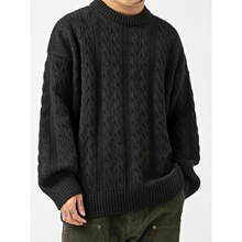 T 23197 Loose Round Neck Cable Knit Sweater �����黨ë��