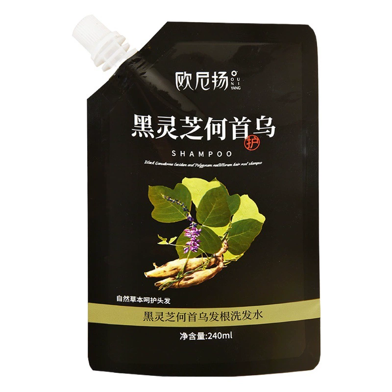 Черный шампунь Ganoderma lucidum Polygonum Multiflorum Чистый растительный контроль масла Пушистые травы Питательный черный силиконовый шампунь без масла для мужчин и женщин оптом