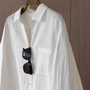 White Cotton and Linen Sun Protection Shirt for Women, Popular Summer Top, Loose Lazy Style Thin Jacket, Long-Sleeved Linen Shirt