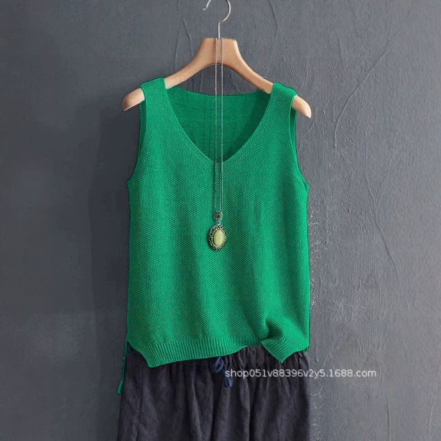 Summer Plus-Size Women's Loose-Fitting Belly-Covering Camisole Versatile Inner Wear for Moms, New Knit Base Shirt Top