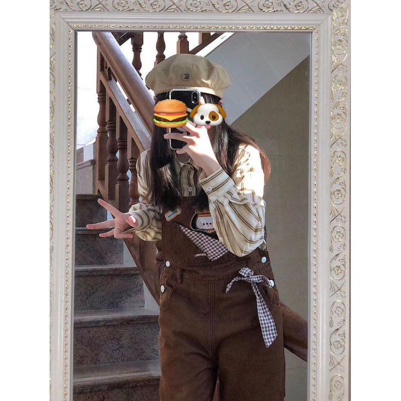 일본 스타일의 귀여운 부드러운 소녀의 양동이 바지 세트 여성의 봄과 가을 2024 새로운 셔츠 넓은 다리 바지 투피스 세트