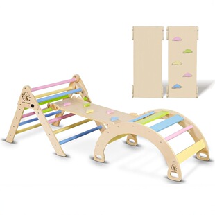 Children's Indoor Playground Triangle Gym Climbing Toy Set Pine Multi-Layer Board Rock Climbing Skateboard Arch Rocker