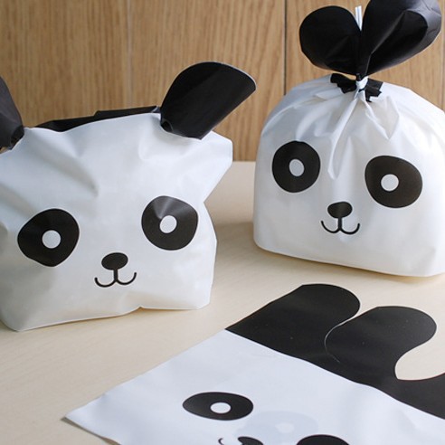 新款烘焙熊猫款点心糖果面包袋子 黑色大眼兔耳朵饼干塑料包装袋