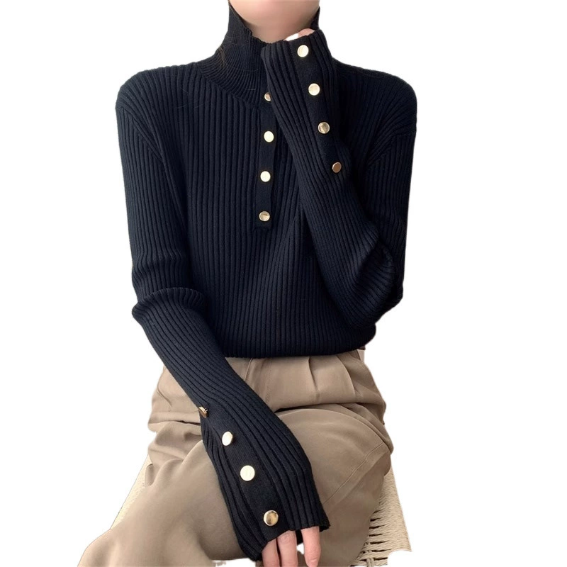 Small design body-friendly autumn knitted sweater, high collar, loose fit
