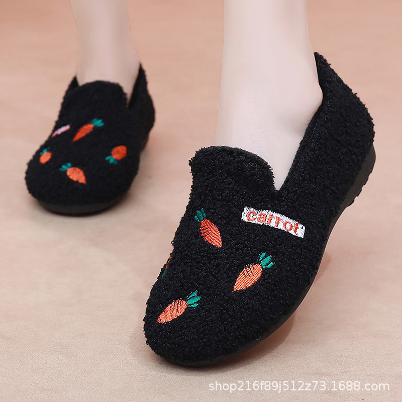 冬季女棉加绒毛毛鞋防滑加厚豆豆棉鞋中老年妈妈保暖室内外棉拖鞋